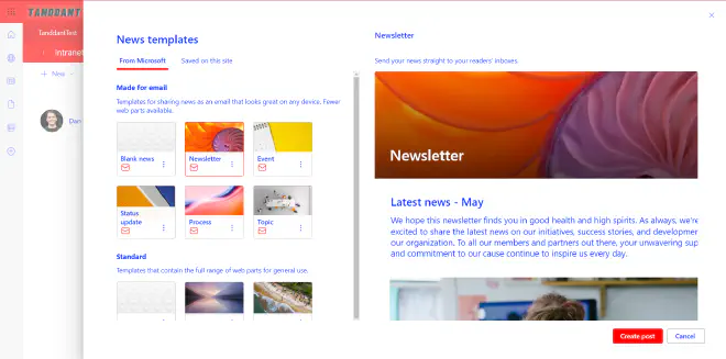 The new email page templates